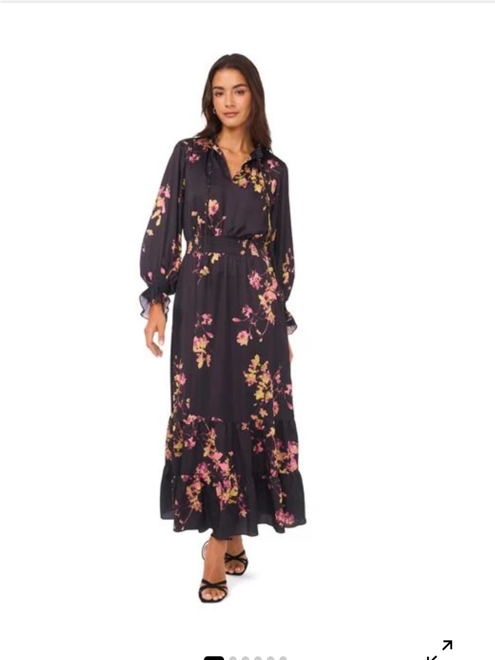 HOT! Vince Camuto Floral Long Sleeve Black Maxi Dress with Pink Accents!